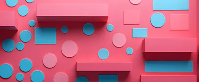 Abstract 3D Geometric Shapes Composition in Pink and Blue