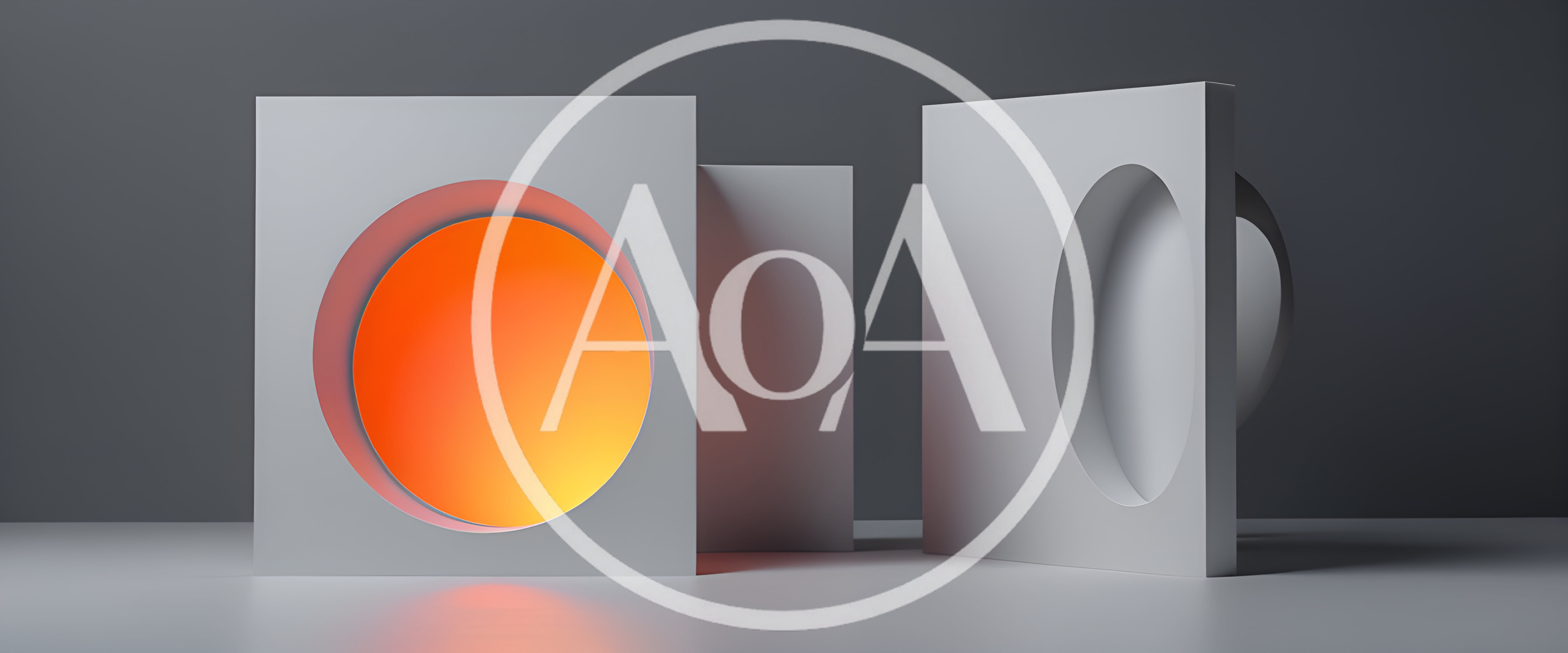 Abstract Minimalist Geometric Shapes With Glowing Orange Sphere