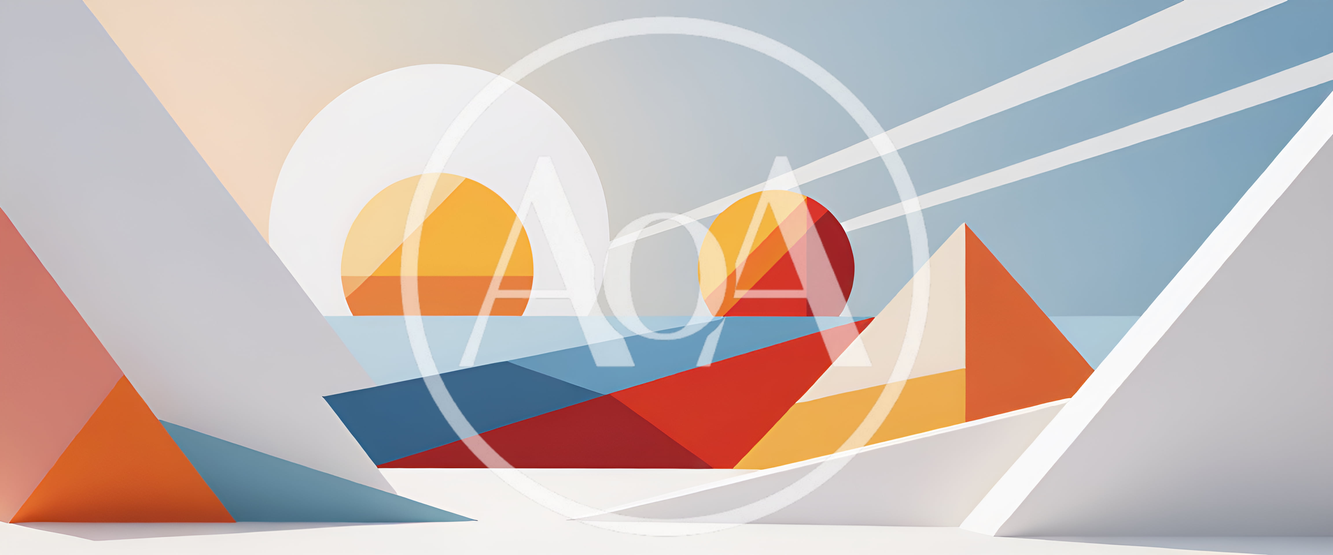 Abstract Geometric Landscape With Sun And Pyramids