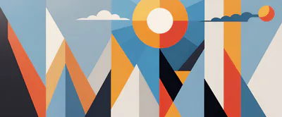 Abstract Geometric Mountain Landscape With Sun