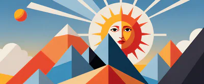 Abstract Geometric Landscape With Stylized Sun Face