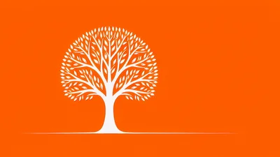 Minimalist White Tree Silhouette On Solid Orange Background