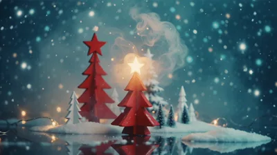 Miniature Red Christmas Trees With Glowing Star Topper