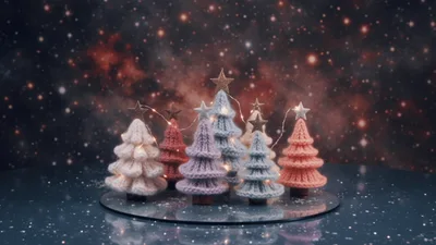 Knitted Christmas Tree Decorations With Fairy Lights