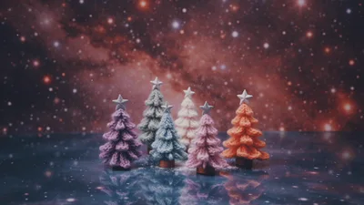 Small Knitted Christmas Trees With Falling Snow Effect