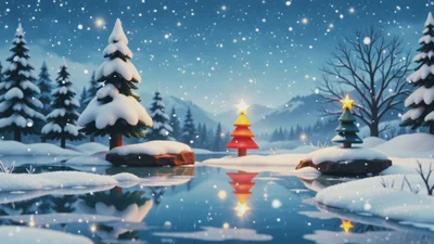 Animated Winter Landscape With Falling Snow And Christmas Trees