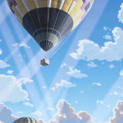 Colorful Hot Air Balloons Floating Over A City