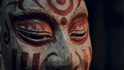 Traditional Wooden Mask Closing Its Eyes