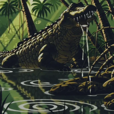 Animated Crocodile Resting In A Tropical Swamp