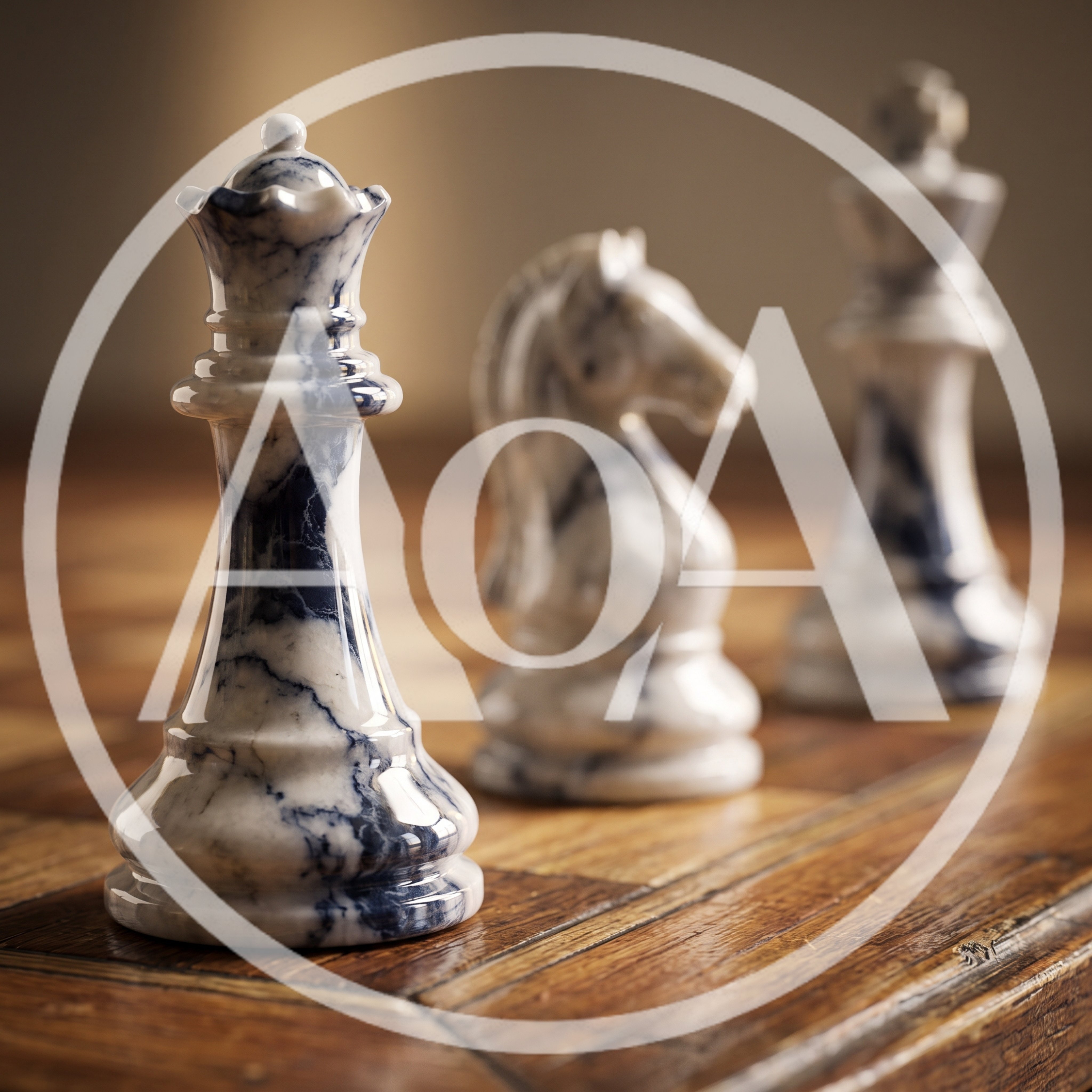 Marble Chess Pieces Arranged On A Wooden Board