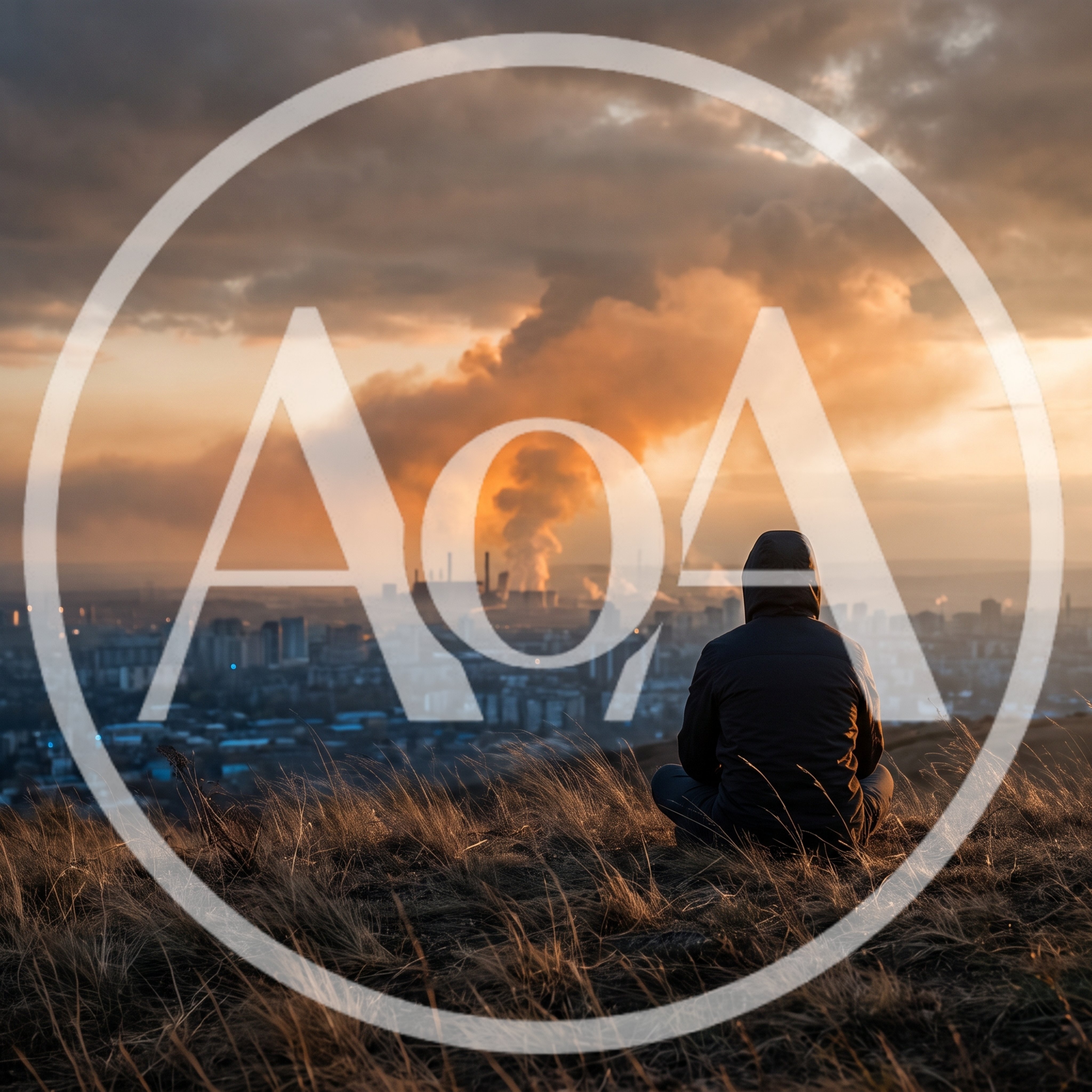 Person Sitting On Hill Overlooking Industrial City Pollution