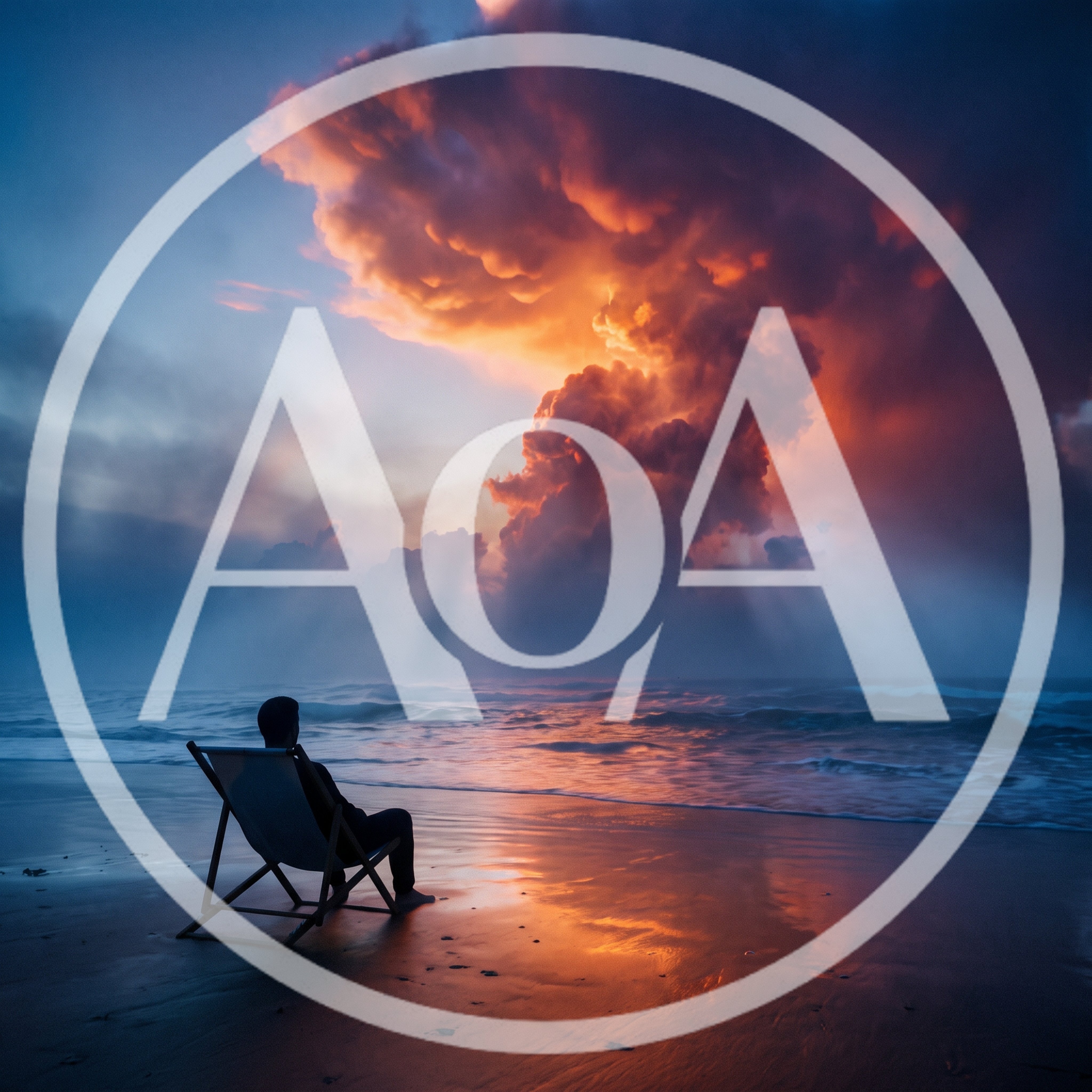 Person Sitting In Beach Chair Watching Dramatic Sunset