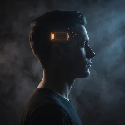 Profile Of A Man With A Low Battery Icon