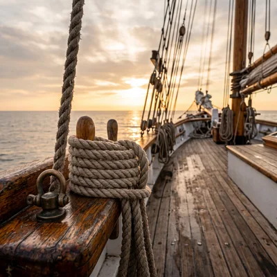 Wooden Sailing Ship Deck At Sunset