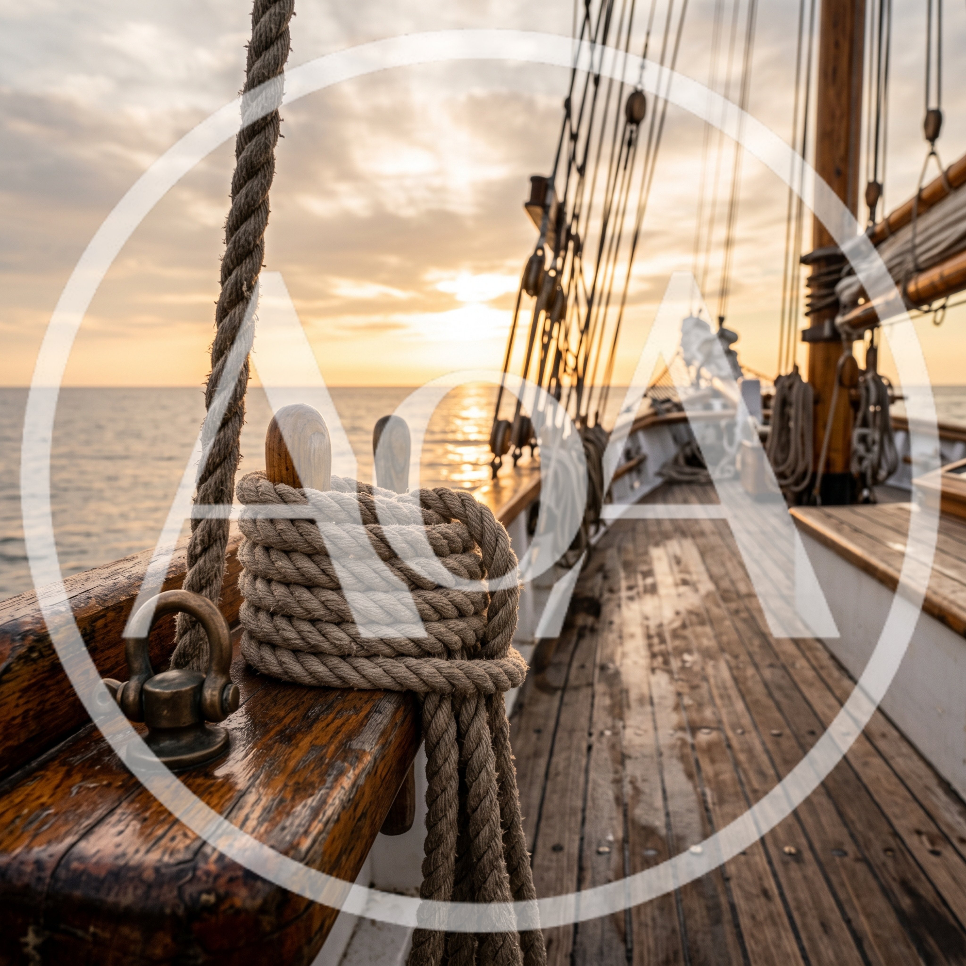 Wooden Sailing Ship Deck At Sunset