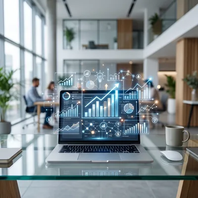 Laptop Displaying Financial Data Analytics Dashboard
