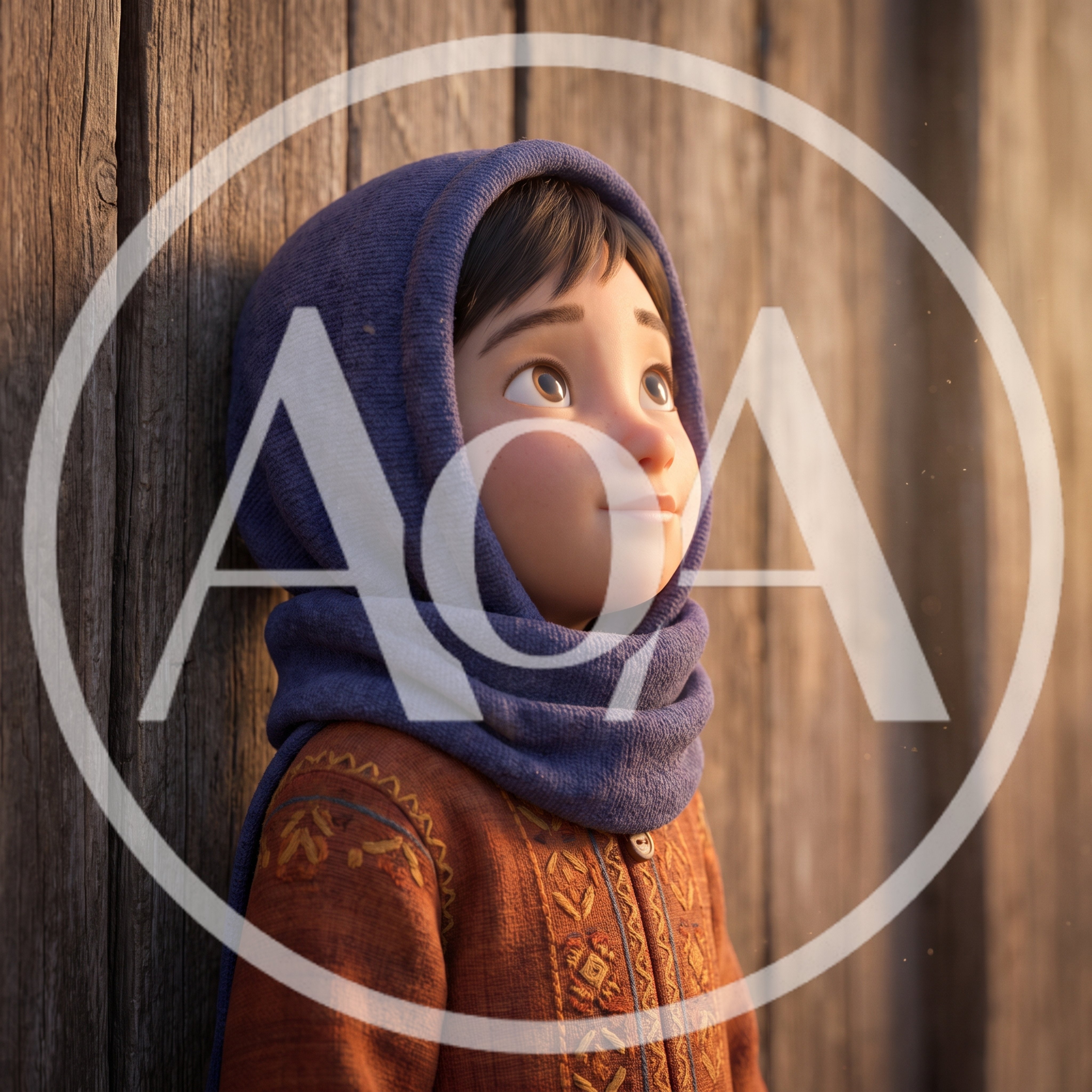 Animated Child Wearing A Blue Hood Looking Upwards