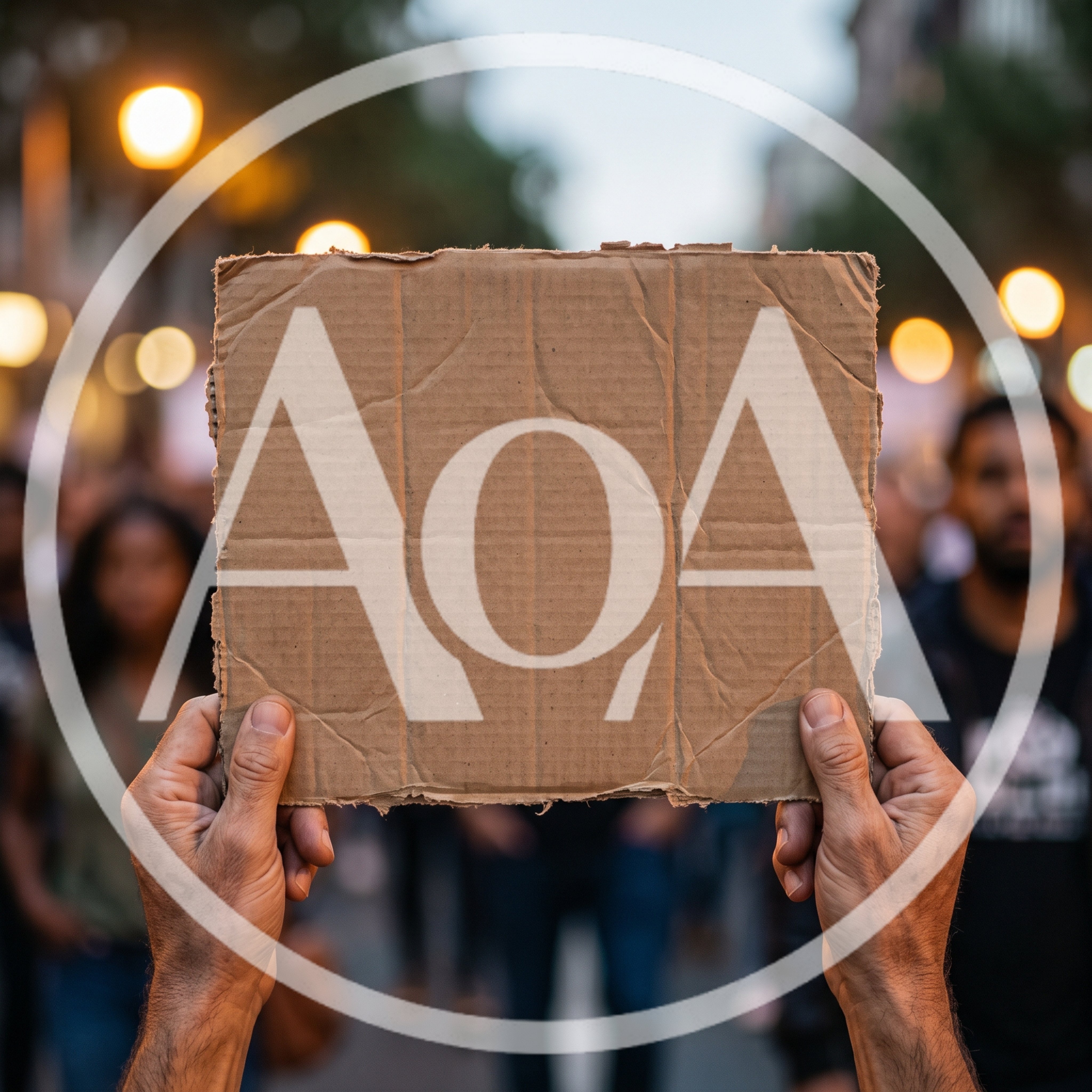 Protester Holding Blank Cardboard Sign At Public Demonstration