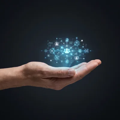 Human Hand Holding Digital Network Connection Icons