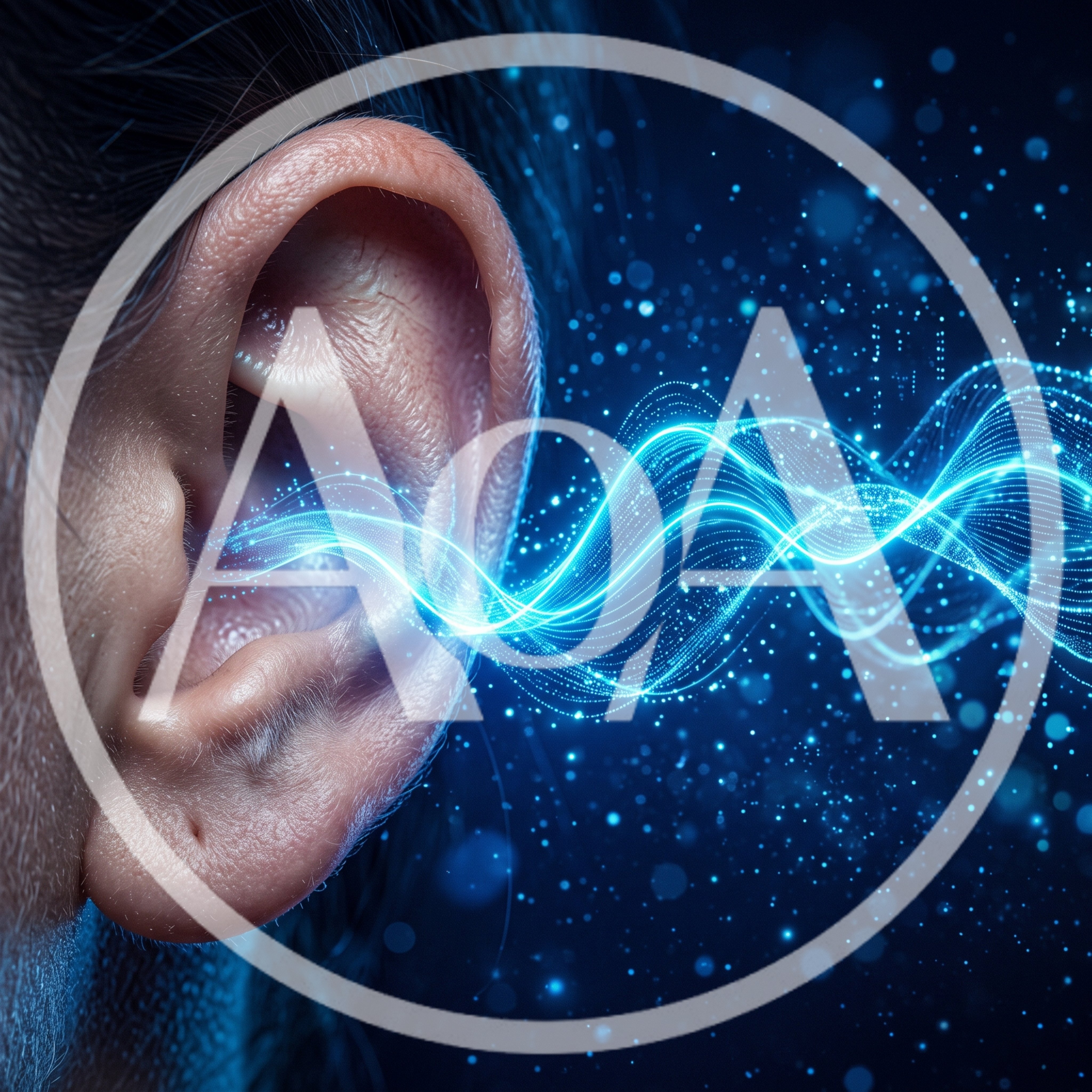 Human Ear Receiving Digital Sound Wave Visualization