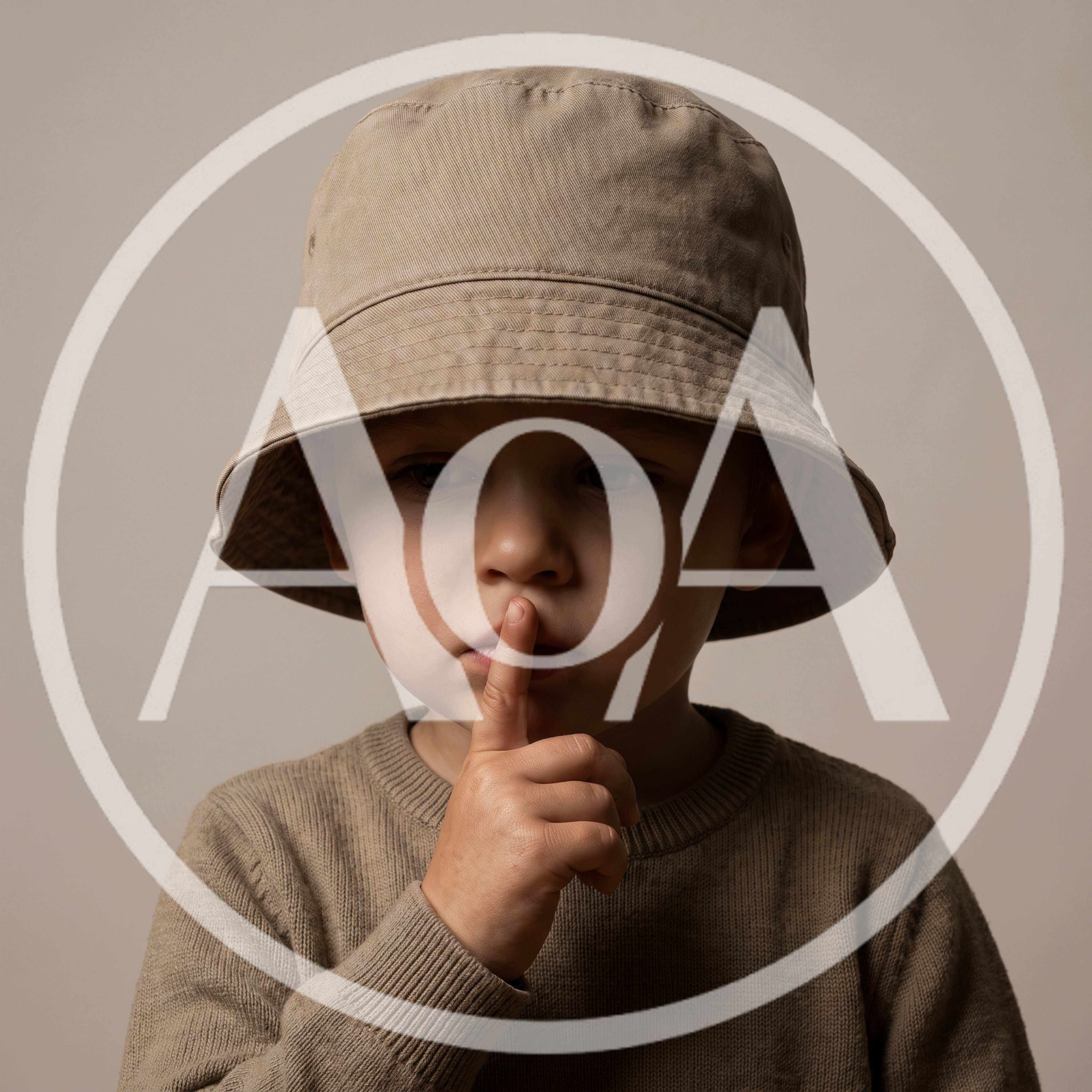 Young Boy Wearing Bucket Hat Making Silence Gesture