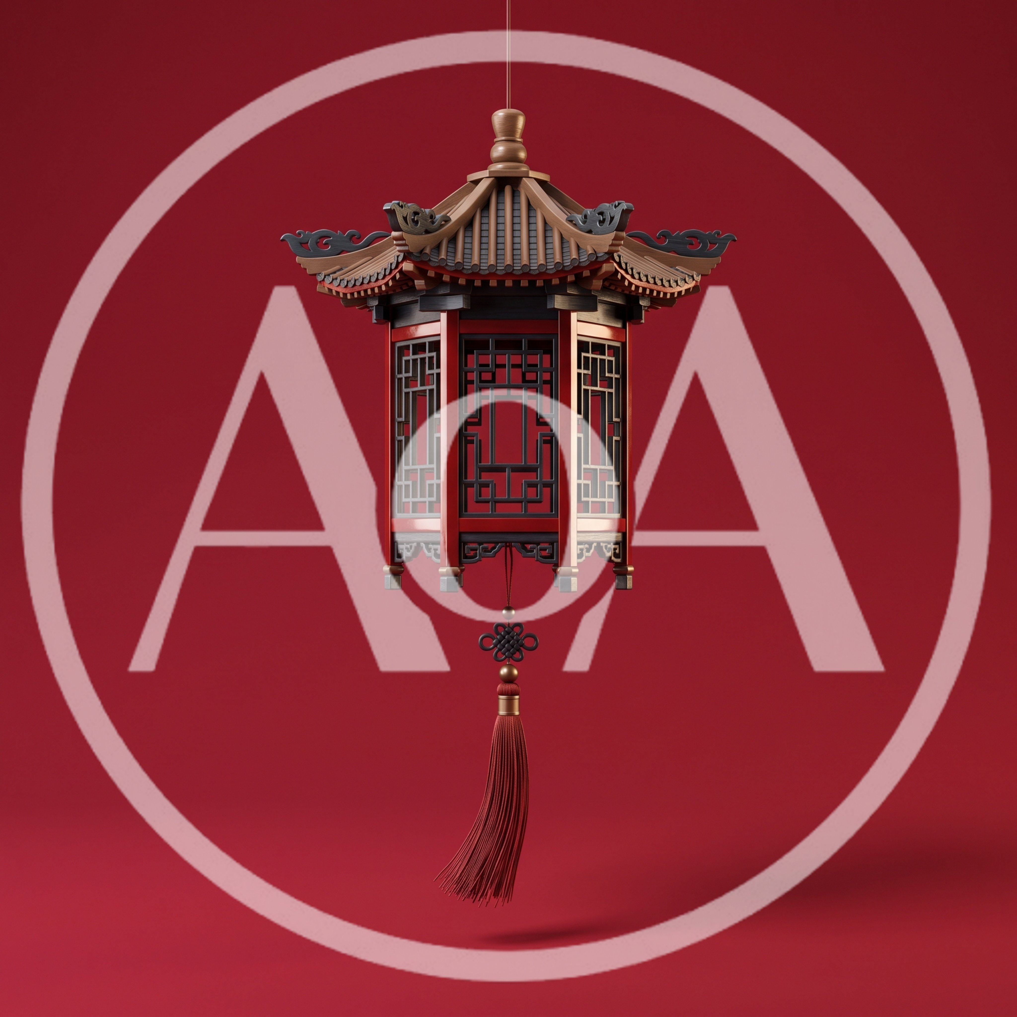 Traditional Chinese Lantern Hanging Against Red Background