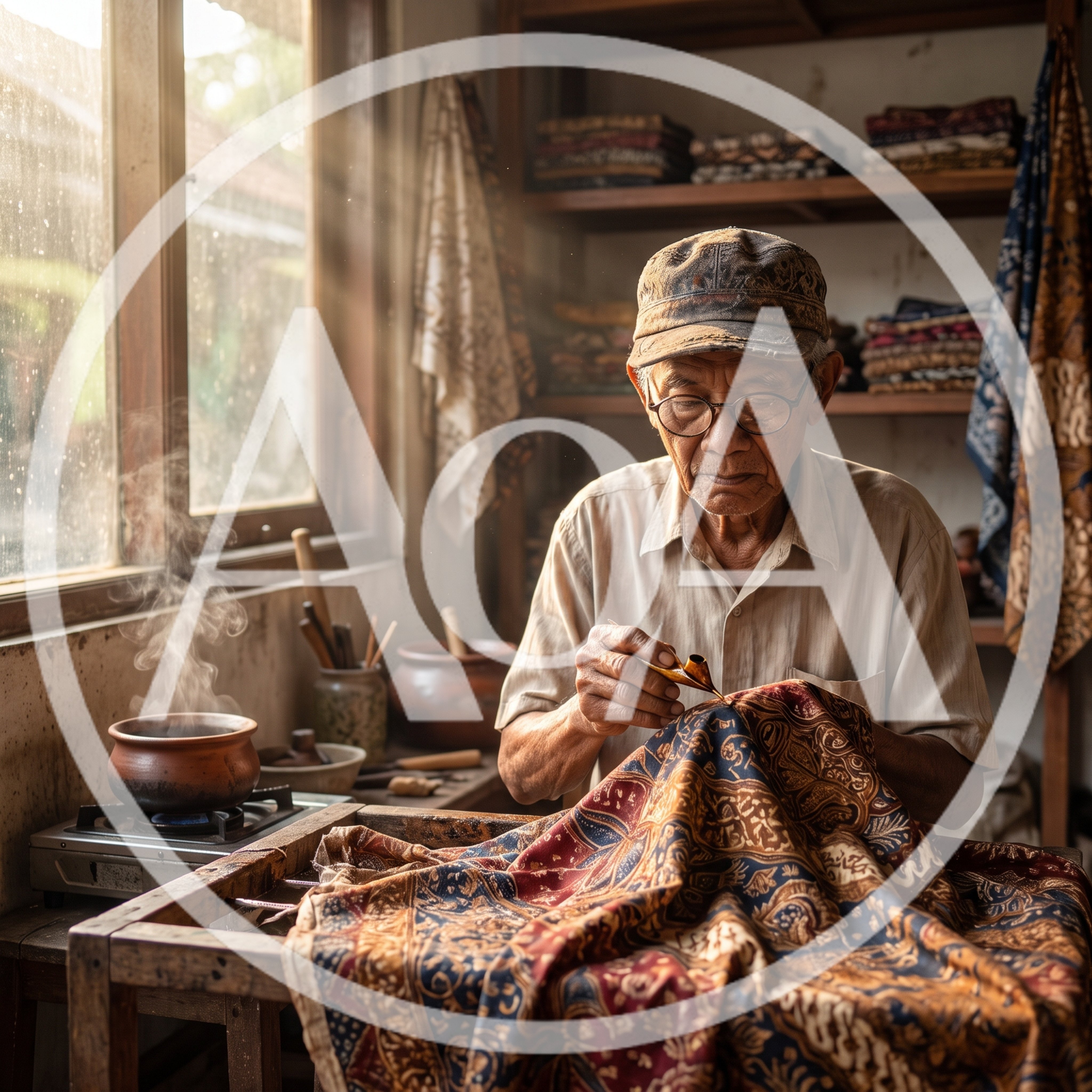 Elderly Artisan Crafting Traditional Batik Fabric