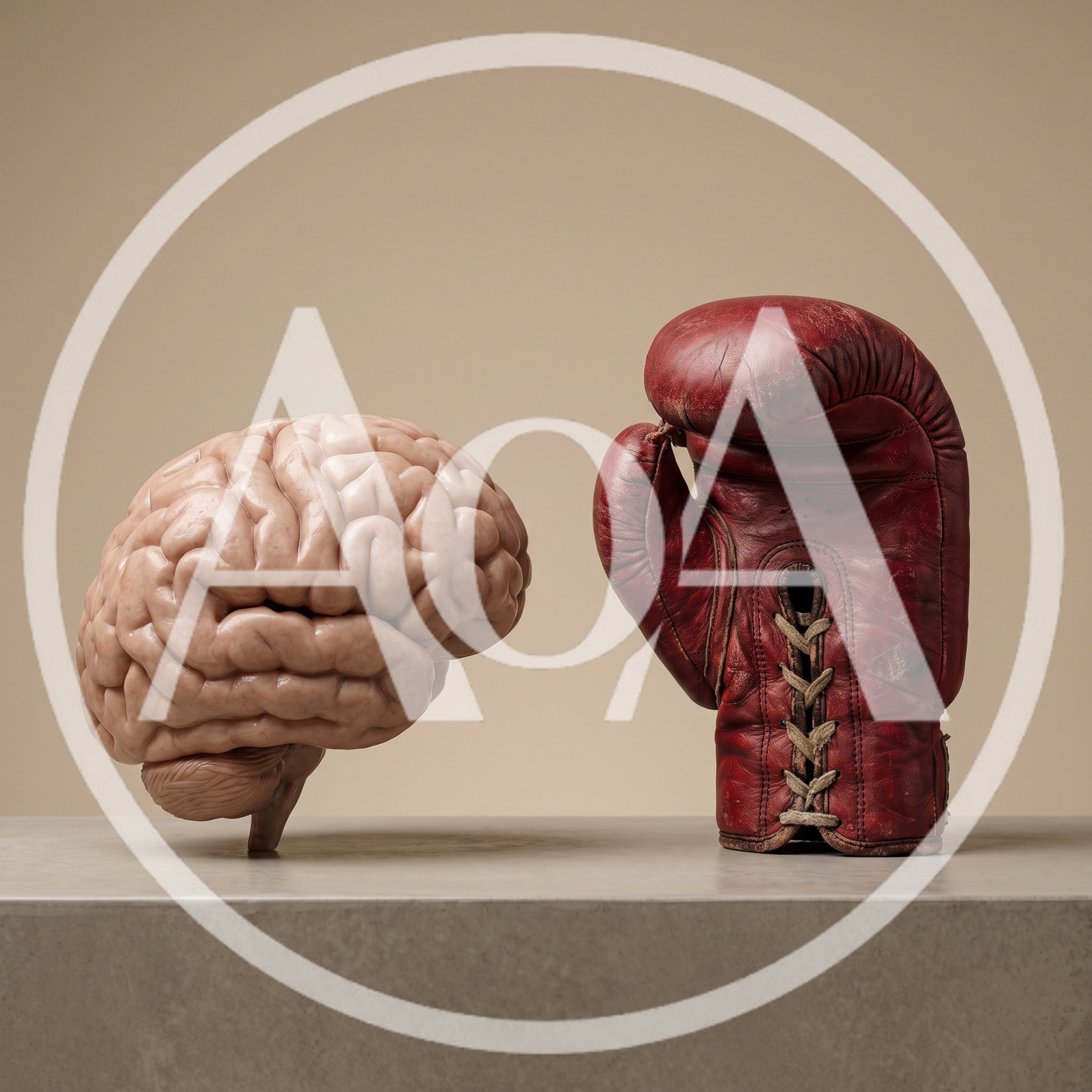 Human Brain And Vintage Boxing Glove Side By Side