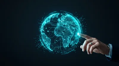 Businessman Touching Digital Holographic Globe Interface