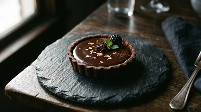 Gourmet Chocolate Tart on Slate Plate