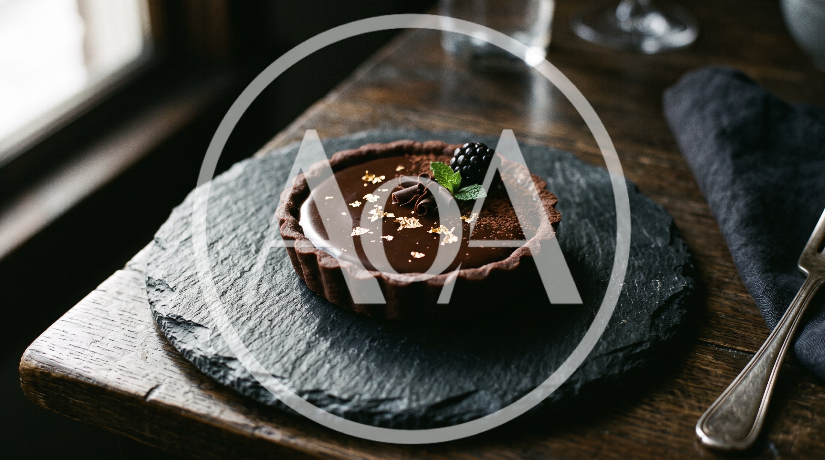 Gourmet Chocolate Tart on Slate Plate