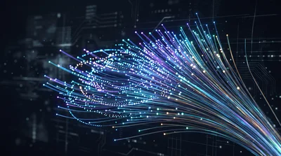 Fiber Optic Cables Transmitting Data Streams