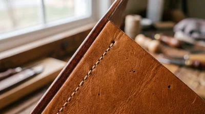 Close Up Of Hand Stitched Leather Crafting