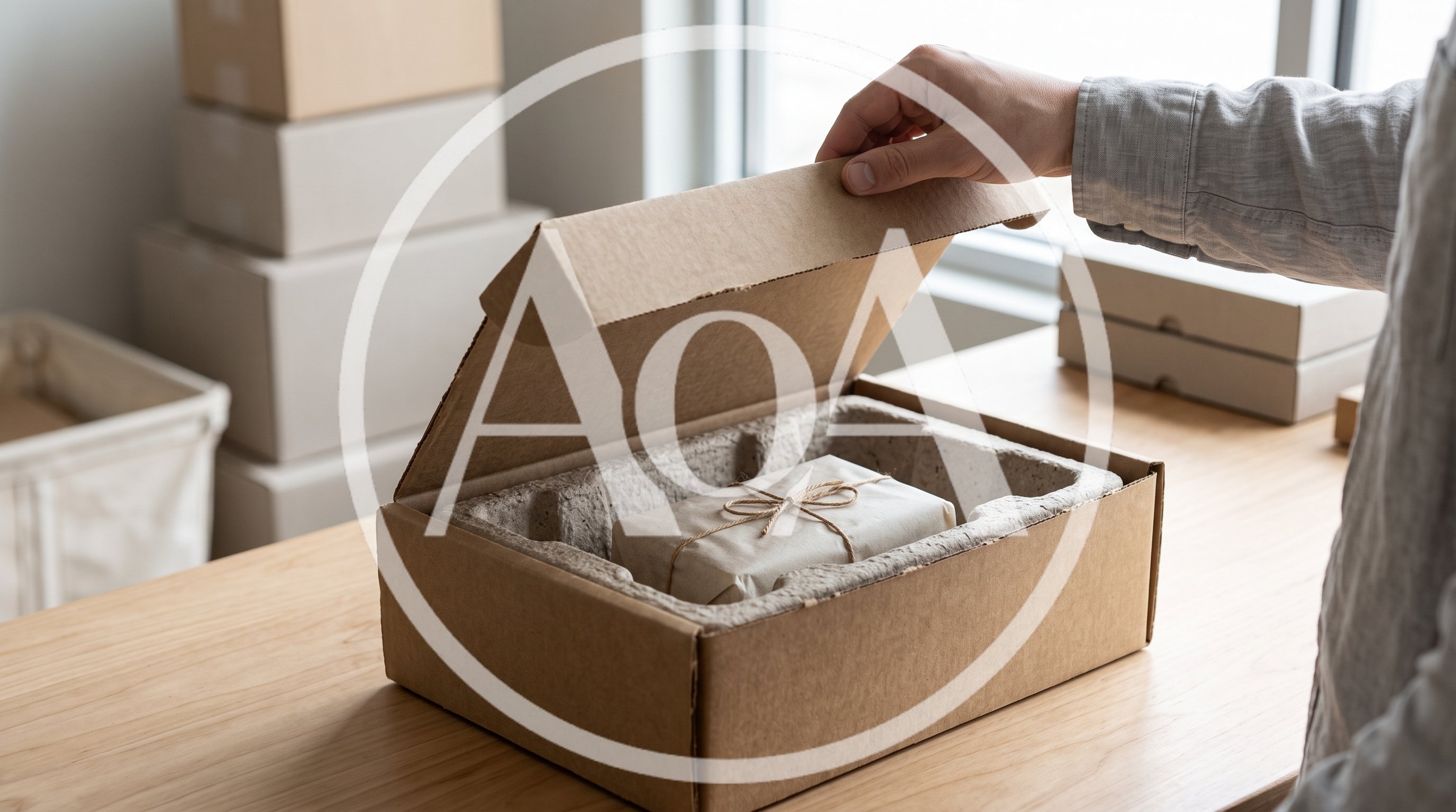 Person Opening Cardboard Shipping Box With Wrapped Gift