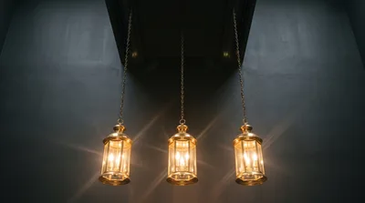 Three Hanging Lantern Style Pendant Lights
