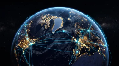 Digital Global Network Connections Over Earth