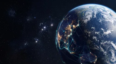 Digital Global Network Connections Over Earth