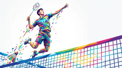 Low Poly Art Style Badminton Player Smashing Shuttlecock