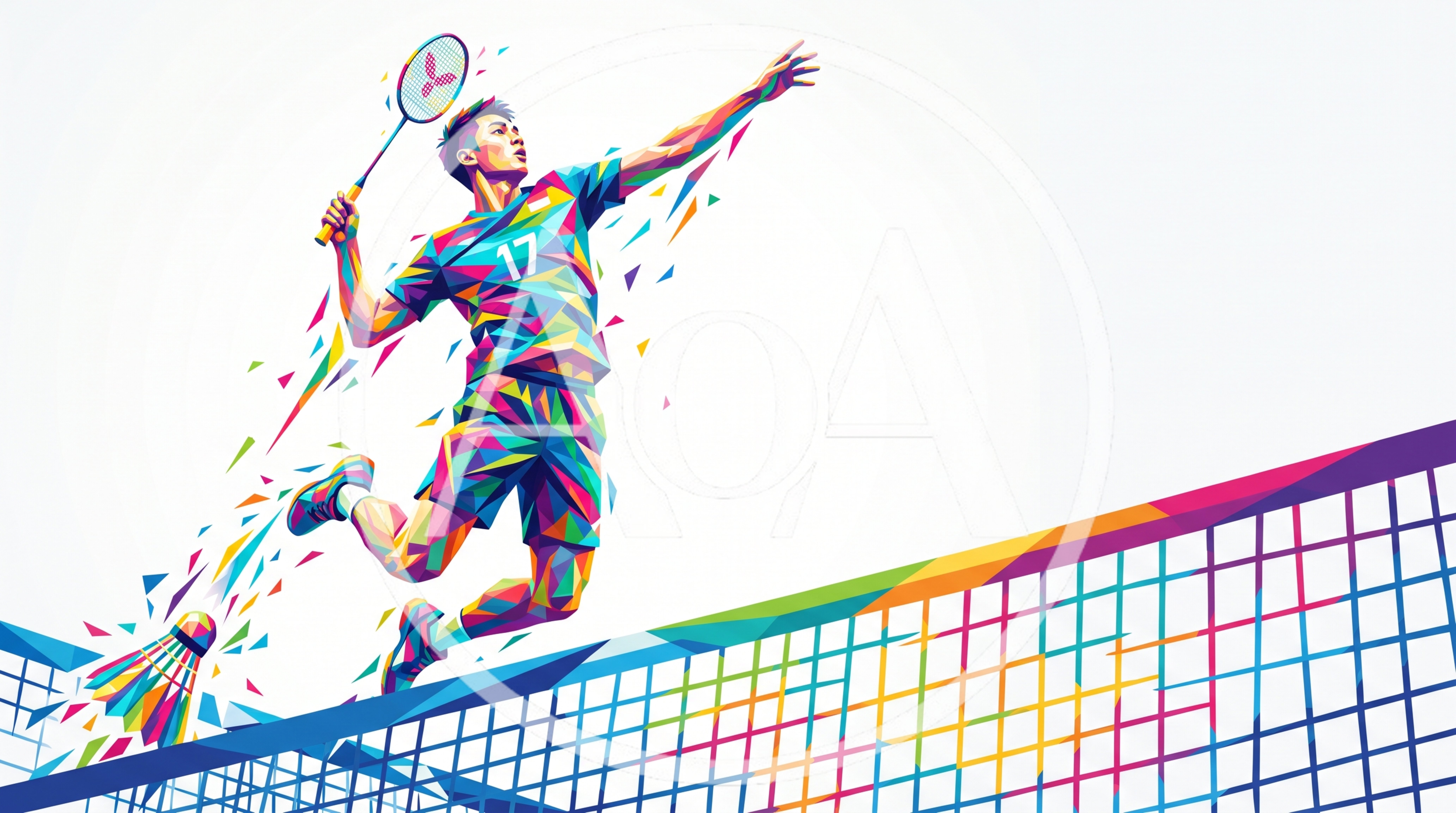 Low Poly Art Style Badminton Player Smashing Shuttlecock