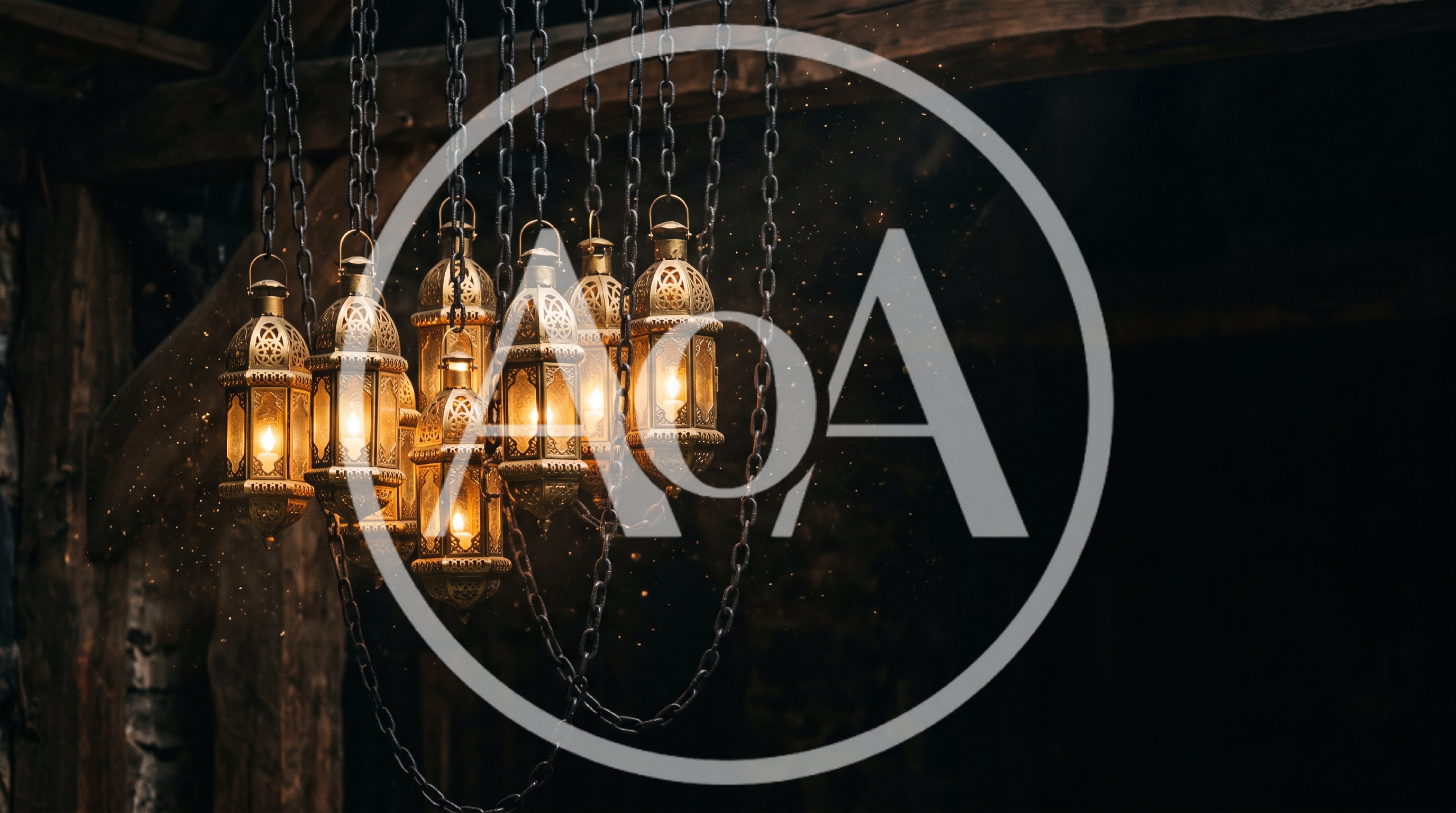 Ornate Hanging Lanterns Suspended From Wooden Beams