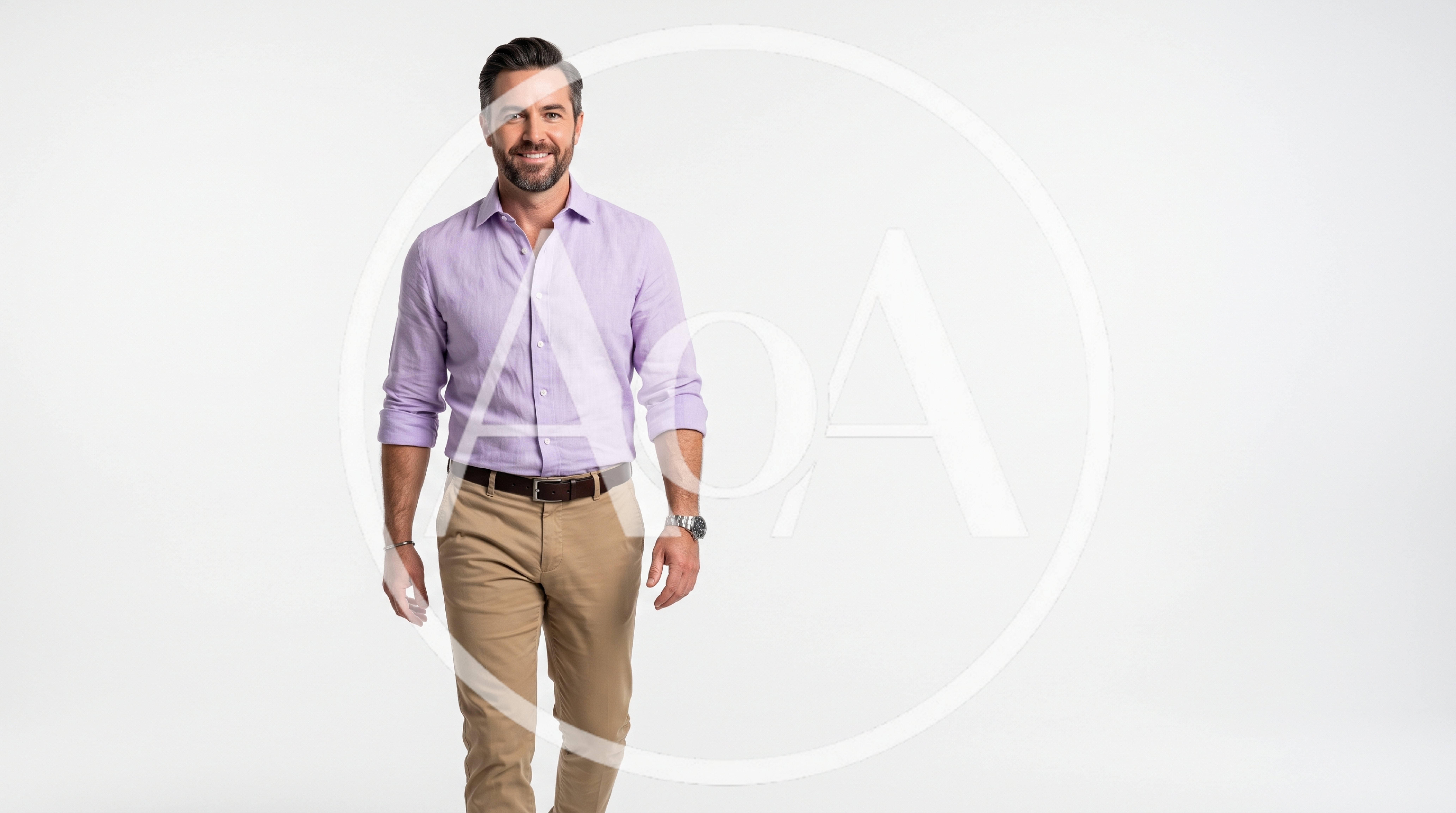 Confident Man Walking Toward Camera In Studio