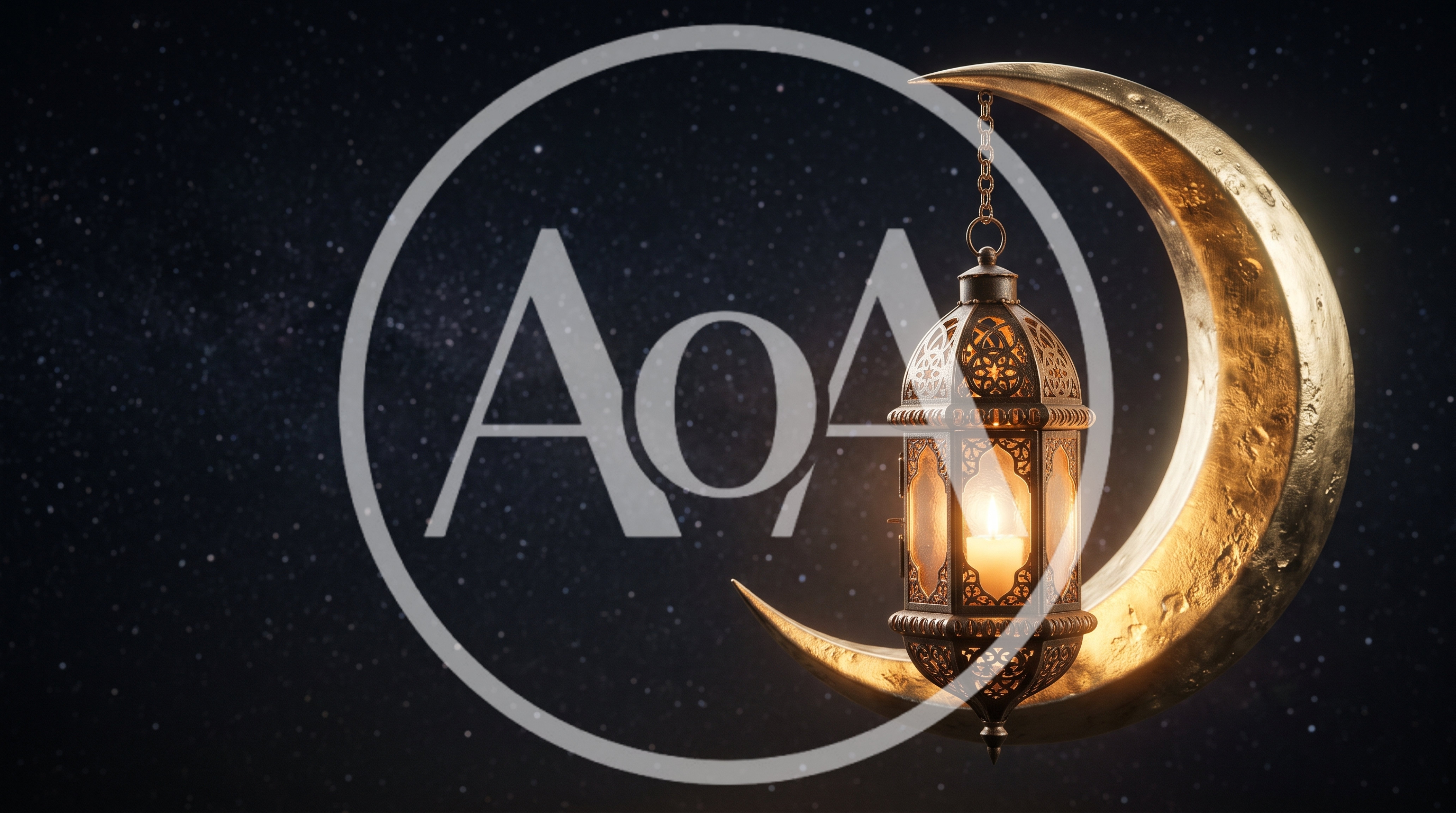 Golden Ramadan Lantern Hanging From A Crescent Moon