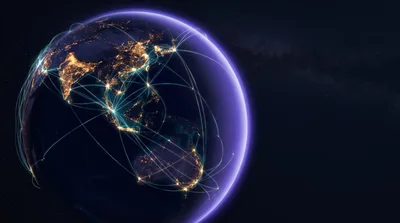 Digital Global Network Connections Over Earth