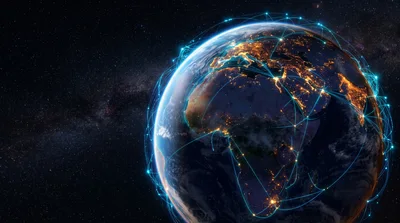 Digital Global Network Connections Over Earth At Night