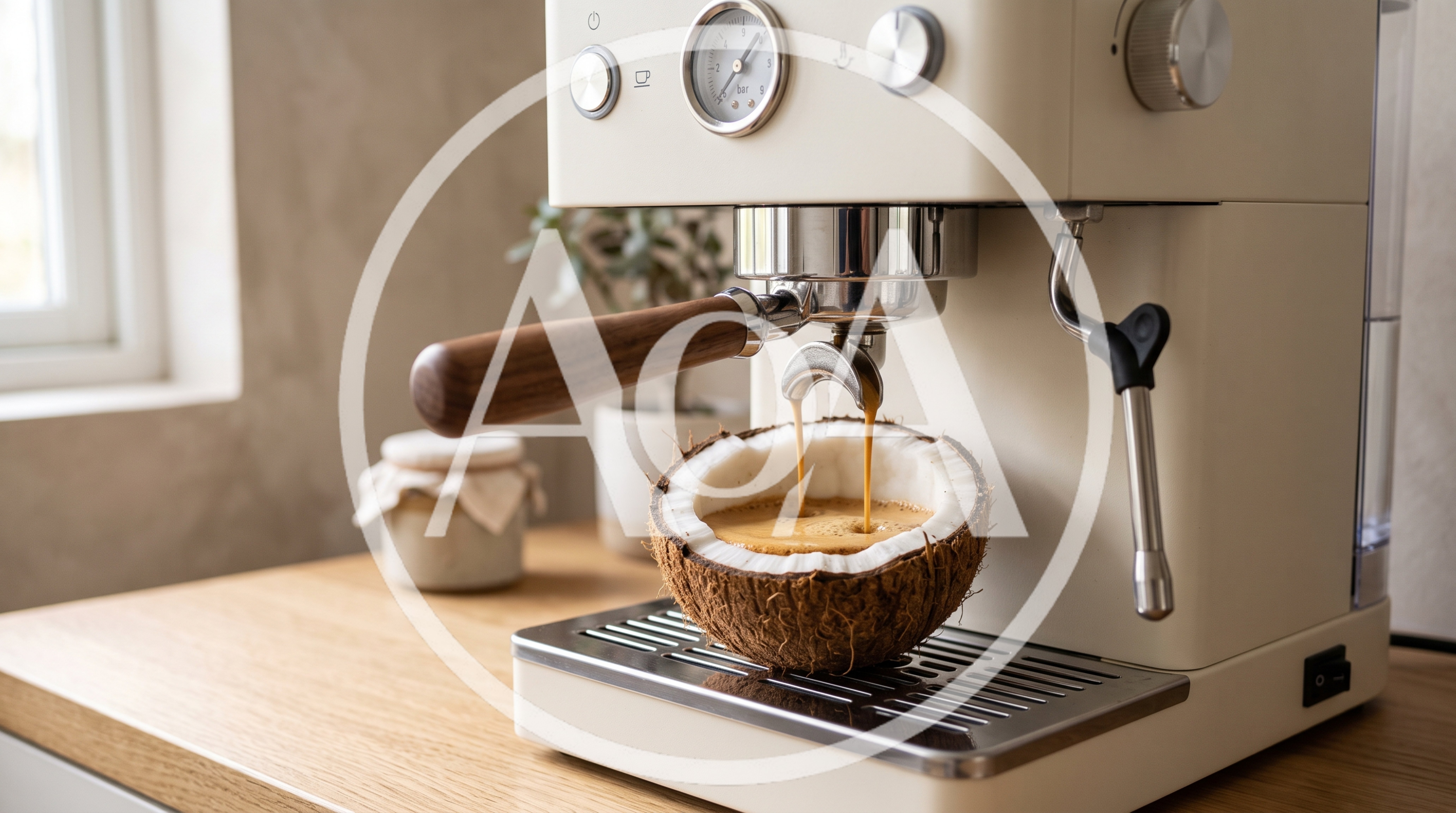 Espresso Pouring Into A Fresh Coconut Shell