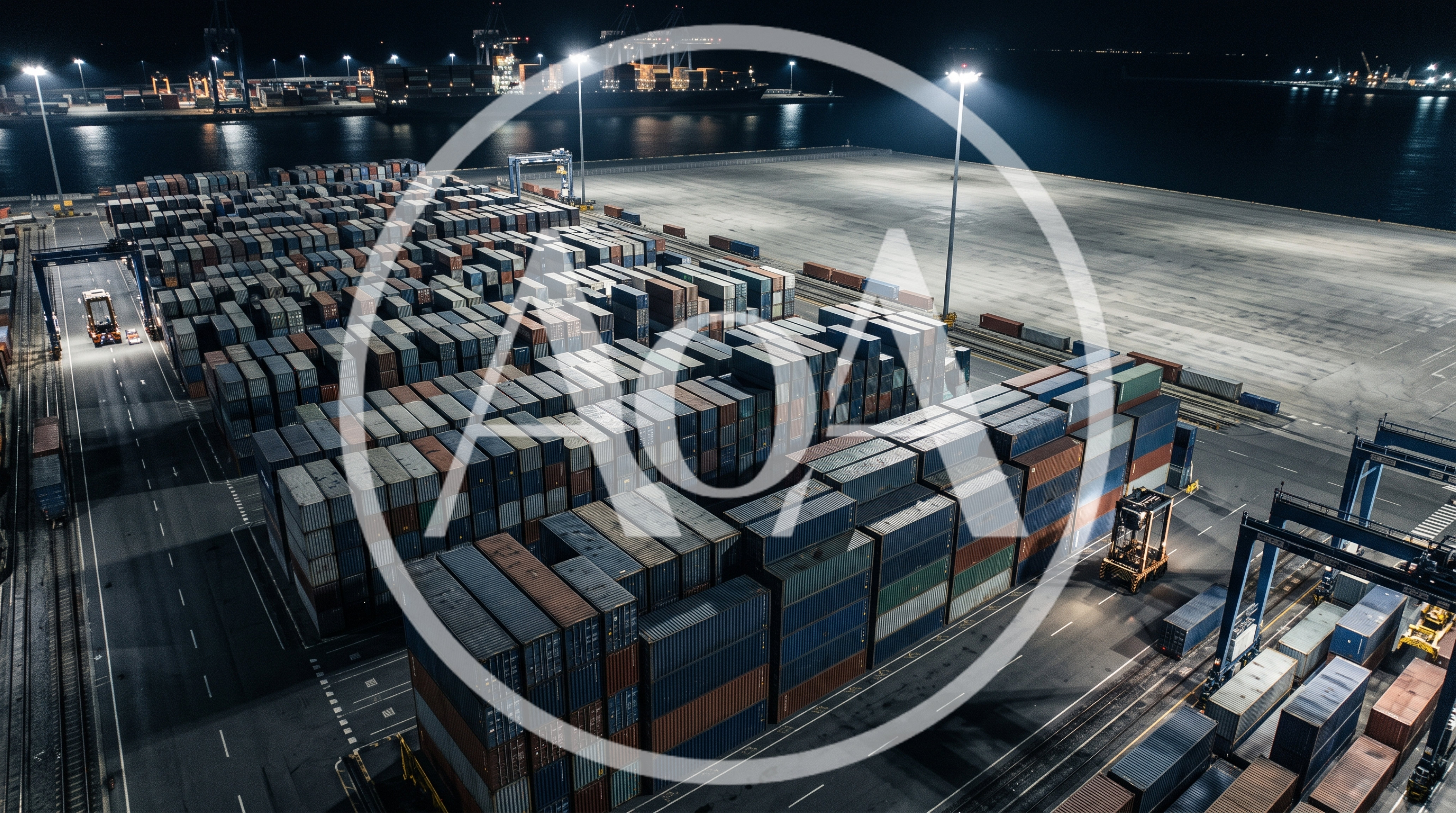Aerial View Of Shipping Containers At Night Port