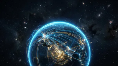 Digital Global Network Connections Over Earth