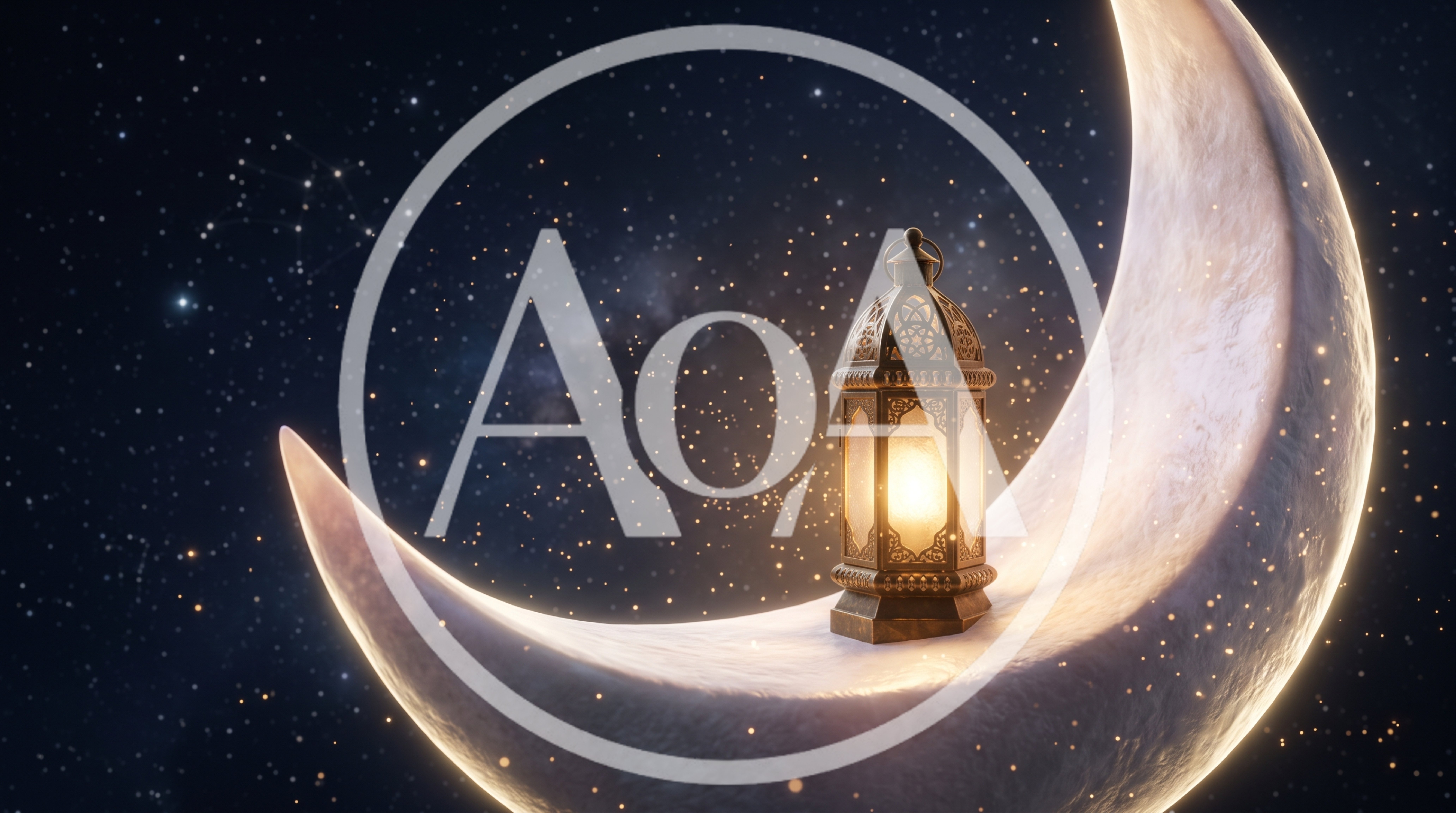 Glowing Lantern Resting On A Crescent Moon