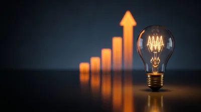 Light Bulb With Glowing Bar Graph Background