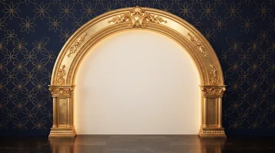Ornate Gold Archway Against Dark Floral Wallpaper
